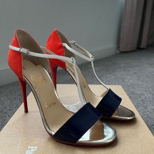 Christian Louboutin True Blue 100 Patent/Suede/Specchio Toe Size 38.5